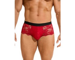 Zeloria Heren Kant Boxer – Transparante Erotische Lace Boxershort – Rood – M – Stretch & Comfort