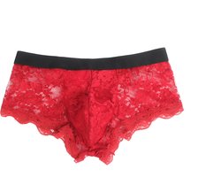 Zeloria Heren Kant Boxer – Transparante Erotische Lace Boxershort – Rood – M – Stretch & Comfort