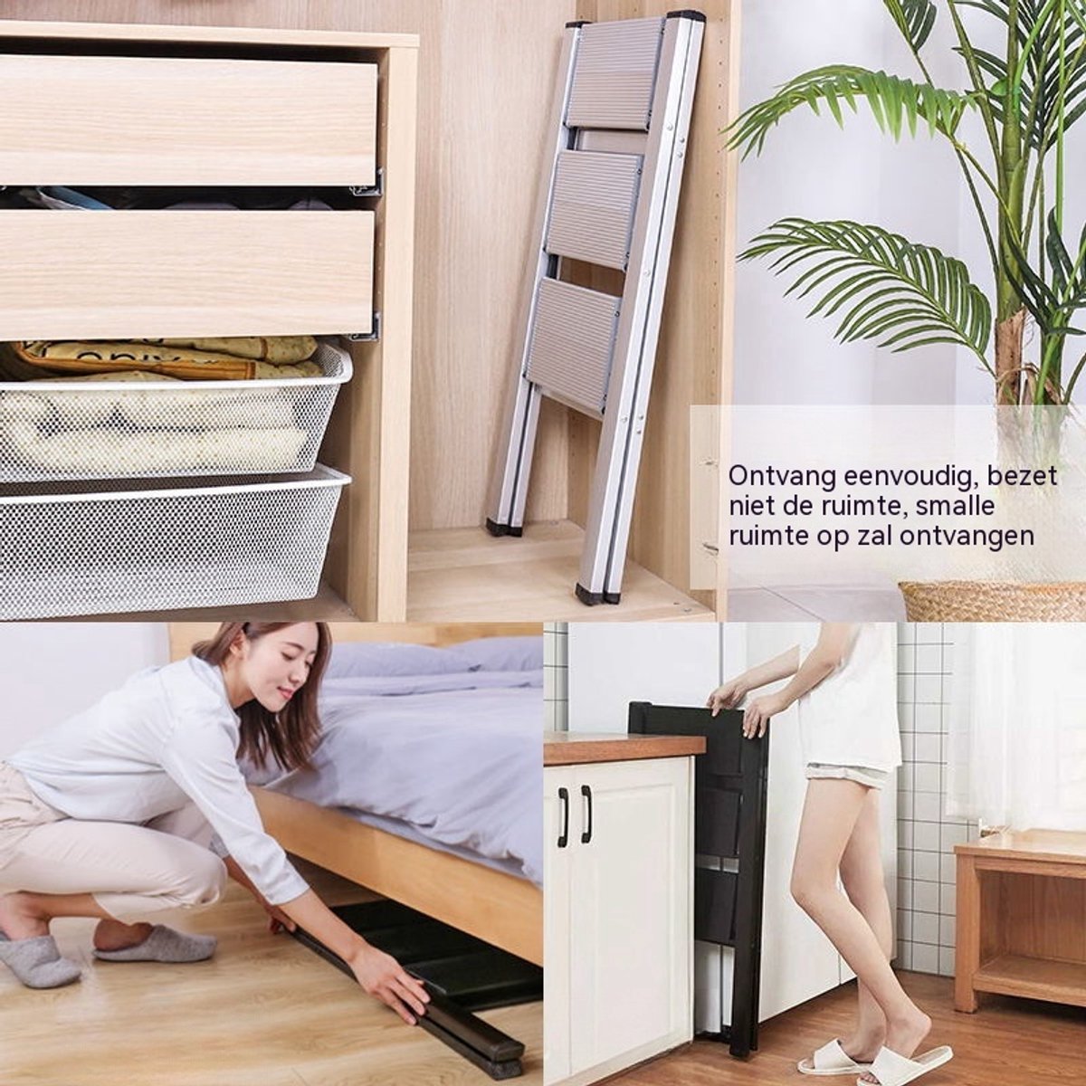 Huishoudtrap 3 Treden - Opstapje 3 Treden - Vouwladder-Keukentrap – Brede Treden –Antislip – Lichtgewicht - Opklapbaar - Keuken - 150 kg- 1 Stuk-Zwart – foto 4