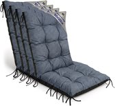 Tuinstoelkussens Hoge Rug Set: 4x 50x120 cm - Kussens voor Tuinstoelen & Standenstoel Terrasstoel Jeans Eco linnen Stoelkussens Tuin Zitkussen Extra Dik 10 cm met Bindlinten