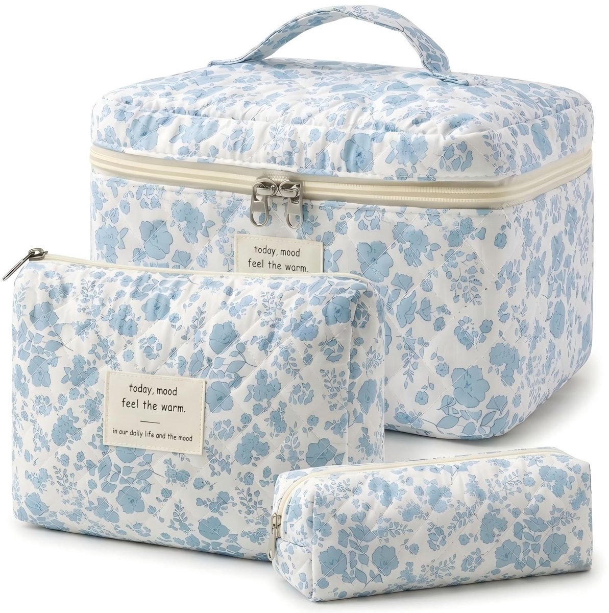 Dailygoods- Cosmetische Tas 3-delige Set - Make-up Tas met Bloemenpatroon - Toilettas voor Dames - Draagbare Make-uptas - Organizer voor Reizen - Groot 25 × 16 × 16 cm