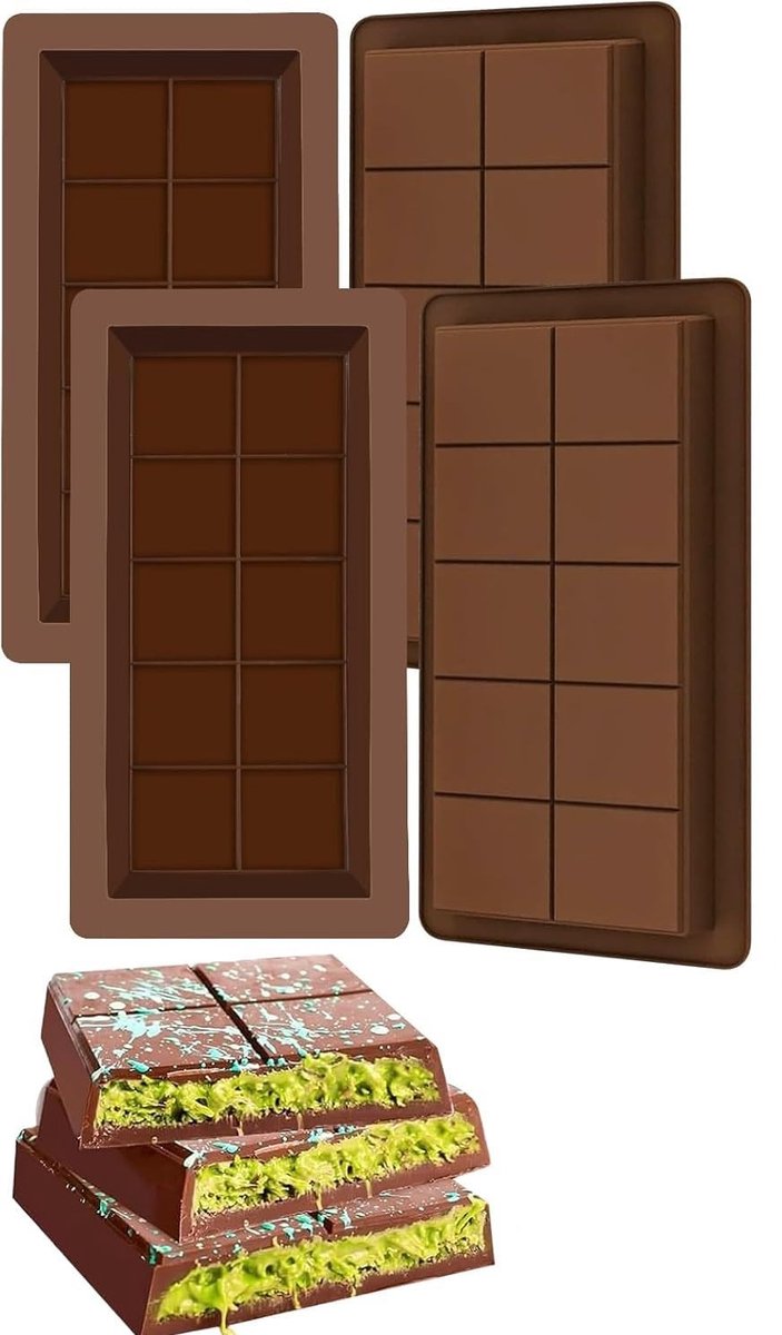 Dailygoods - PIQIUQIU 4 stuks chocoladevorm, siliconen chocoladereep voor bonbons en desserts snoep | vaatwasmachinebestendig, ovenvast