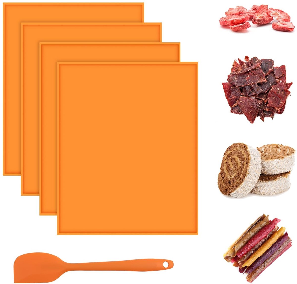 Dailygoods - 4 stuks siliconen dehydrator vellen met rand, anti-aanbak voedseldehydrator lade voering herbruikbare droogmachine matten voor fruitdroger, vierkante droger matten Zwitserse rol bakmat met