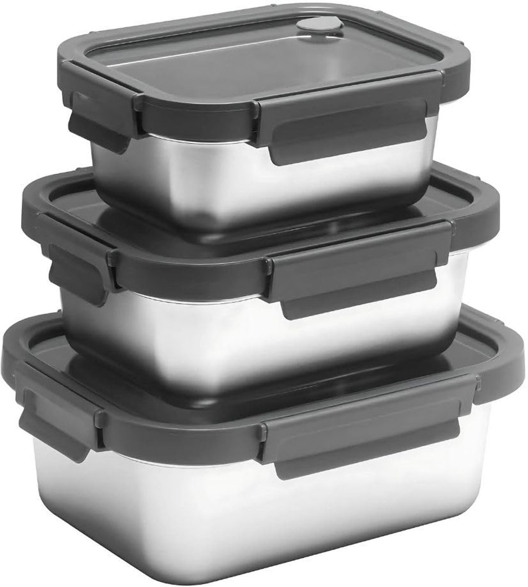 Dailygoods- Voorraaddozen 6-delig - Roestvrij Staal - Glazen Deksel - 800/1250/1800 ml - Hygiënische Opslag - Stijlvolle Set - Opbergdozen