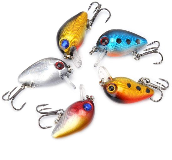 Dailygoods- Kunstaas Set 5 Stuks - Mini Minnow - 3D Holografische Ogen - Duurzaam - Knipperend/Vibrerend - Transparante Doos - Vissersaas van Dailygoods — afbeelding 4