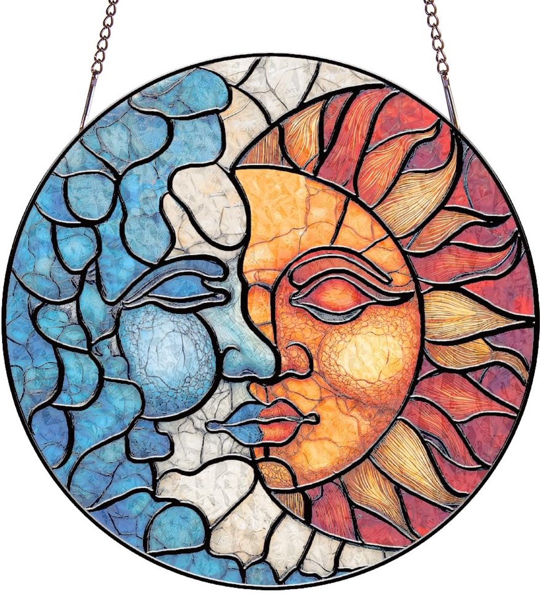 Dailygoods - Acryl Zon Maan Gezicht Suncatcher 20x20cm