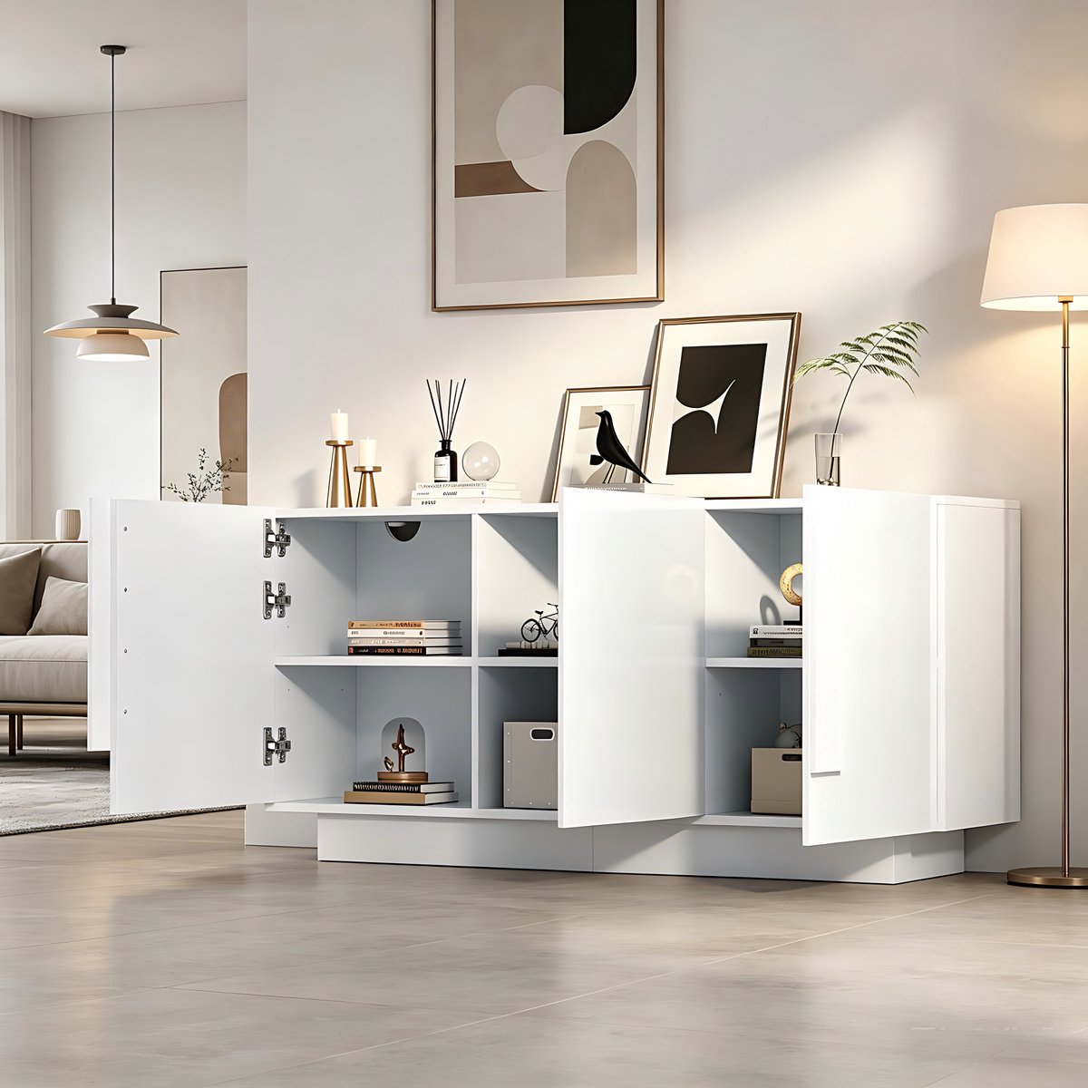 Woonkamer dressoir 35x160x60 cm - woonkamerkast - opbergkast - veel opbergruimte - brede kast - kaptafel - wit