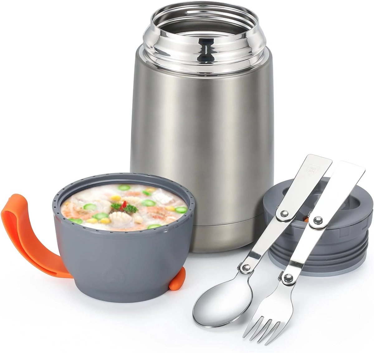 RVS Thermos Lunchbox - Thermosbeker - Travel Mug - Lunchpot - met een Lepel en Vork - Thermische Lunchbox - Lekvrij - 650ml