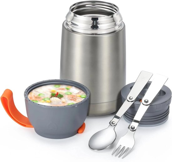 Foto: Rvs thermos lunchbox thermosbeker travel mug lunchpot met een lepel en vork thermische lunchbox lekvrij 650ml
