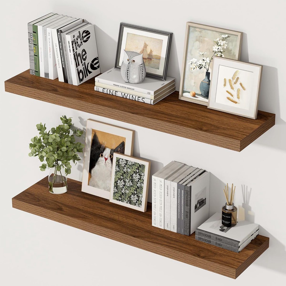 Zwevende planken voor muur, 90 cm walnoot drijvende wandplanken, lange houten wandgemonteerde planken, extra brede opbergplanken voor keuken, badkamer, woonkamer en slaapkamer, organizer