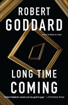 Boekomslag van 'Long Time Coming' door Robert Goddard met gouden lijsten in een zwart oneindigheidseffect.