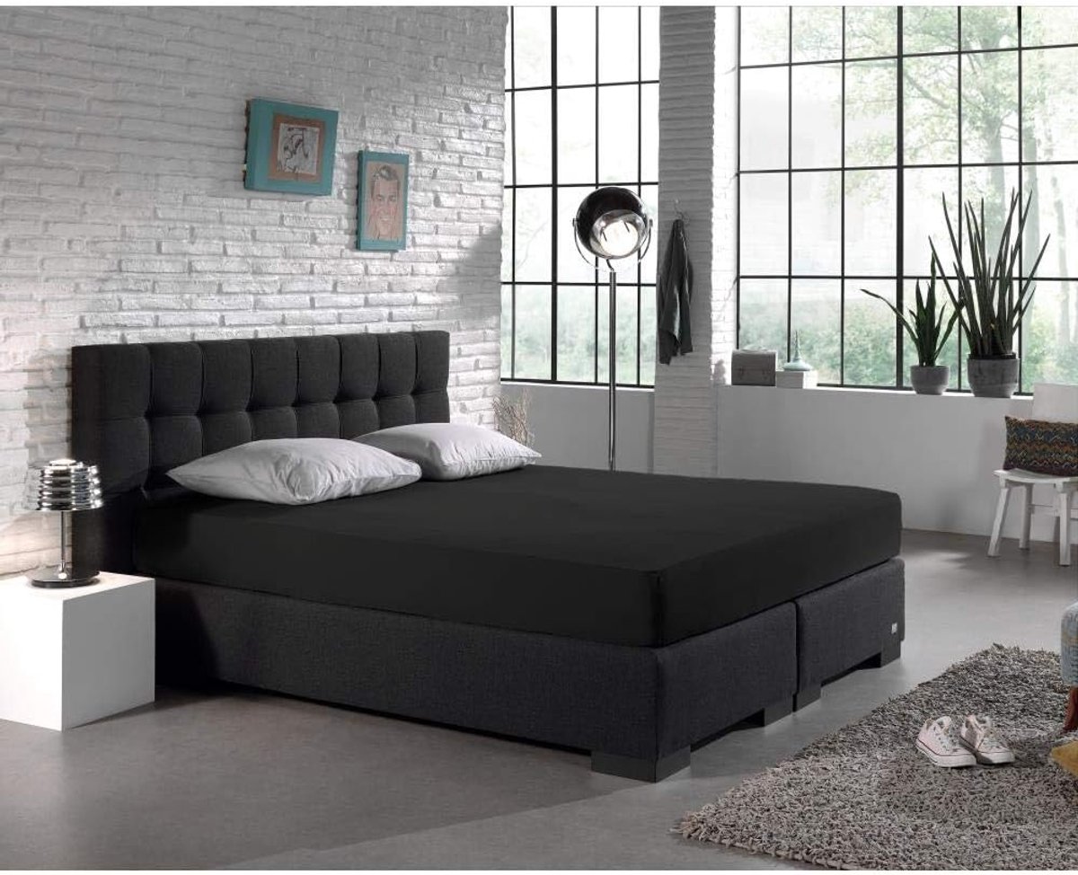 Hoeslaken Dubbel Geweven Jersey, 220 gr. Zeer Hoge Kwaliteit, Heerlijk zacht, Strecthbaar, Voor Standaard Matrassen tot 30cm, 160/180 x 200/220, Zwart