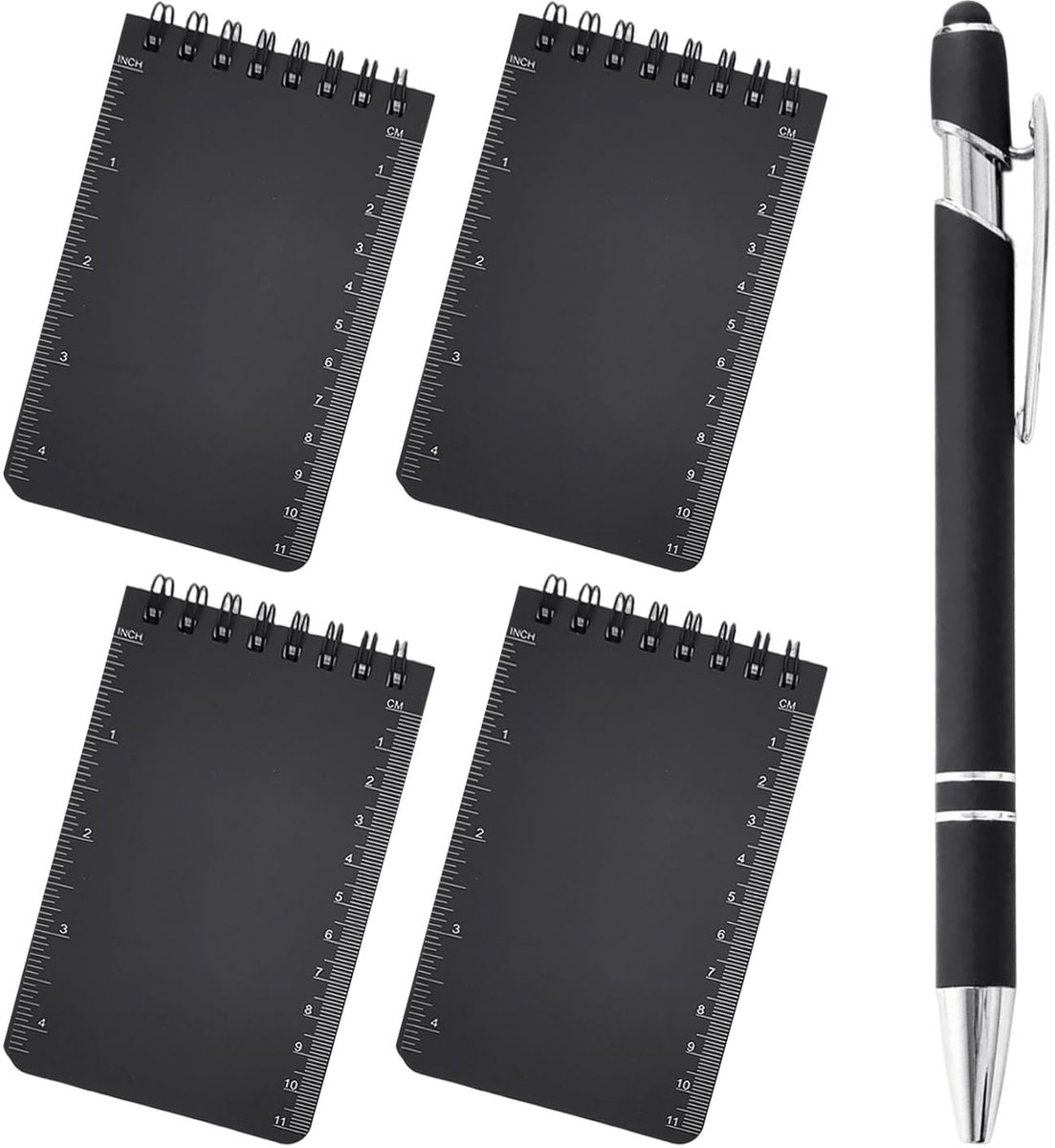Verpakking met 4 waterdichte notitieboeken, 1 zwarte marker, waterdicht paperback, spiraalboek, verslagboek, geschikt voor kantoren buiten en opnames bij regen