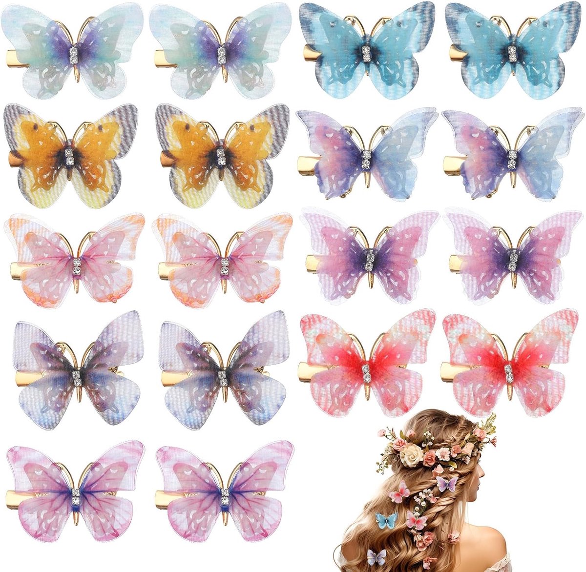 18 stuks vlinderhaarspelden voor meisjes, kleurrijke vlinder-haarspelden voor meisjes, glinsterende haaraccessoires, haaraccessoires voor feest, verjaardag, dagelijks gebruik