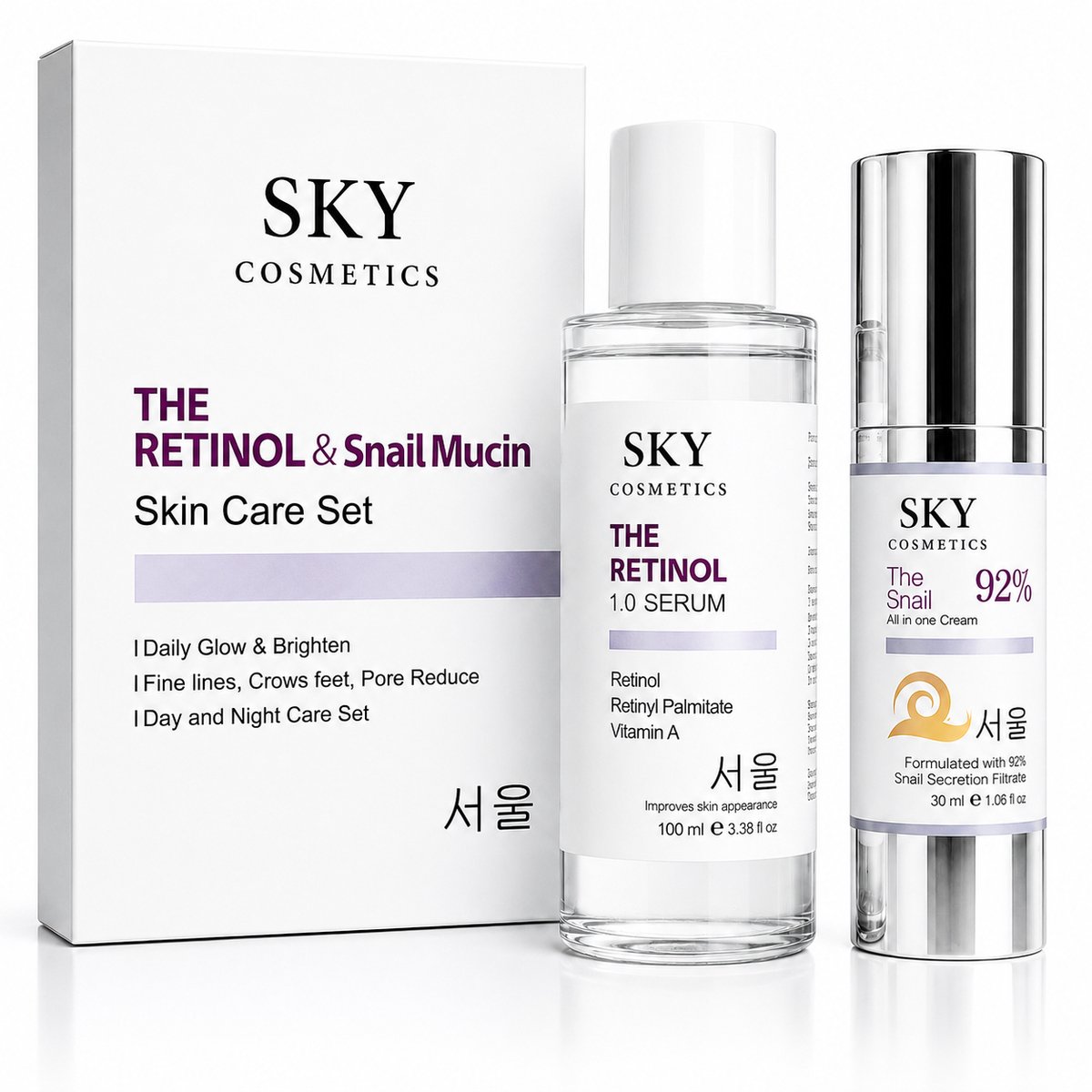 Premium Korean Skincare Set - Retinol Serum & Snail Mucin Crème - Slakkenslijm