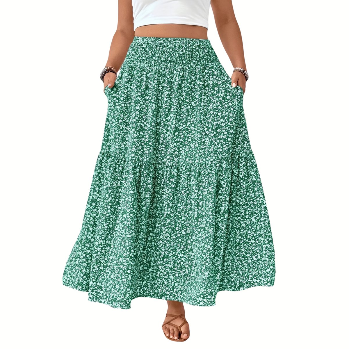 Currero Broekrok Dames Skort Skirts Skirt Rok Midi Korte Broek Culotte Wandelrok Rokje Legging 0XL Groene Bloem