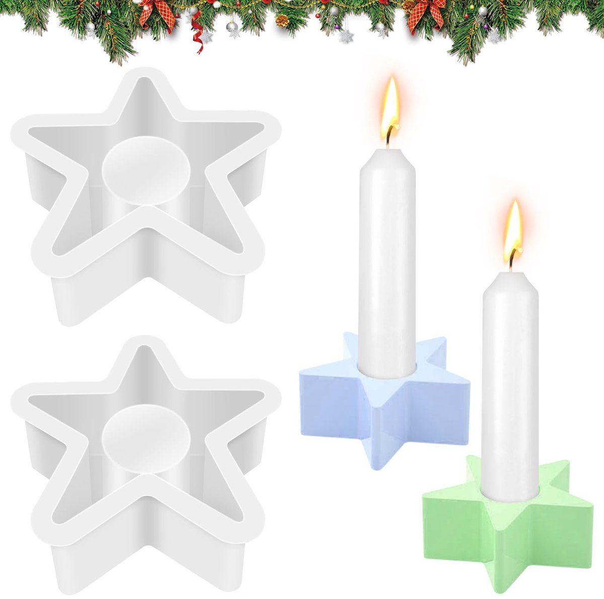 Dailygoods- Siliconenvorm Kaarsenhouder - 2 Stuks - DIY Pentagram - Ronde Staafkaarsenhouder - Kaarsenvormen - Gemakkelijk te Gebruiken