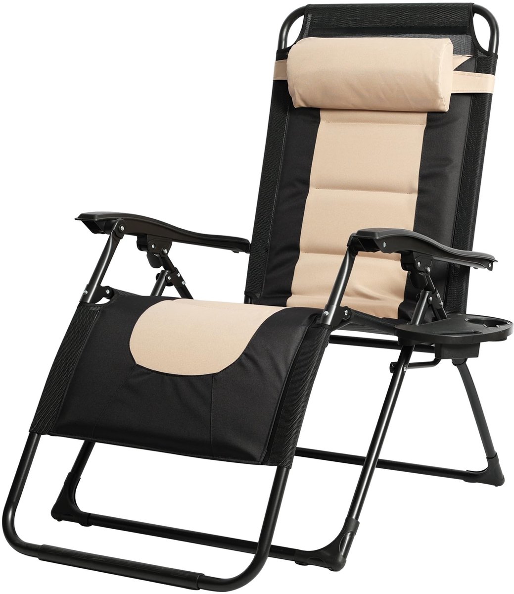 Dailygoods- Ligstoel Ergonomisch - Inklapbaar - Verstelbaar - Hoofdkussen - Bekerhouder - Belastbaar tot 200 kg - Relaxstoel