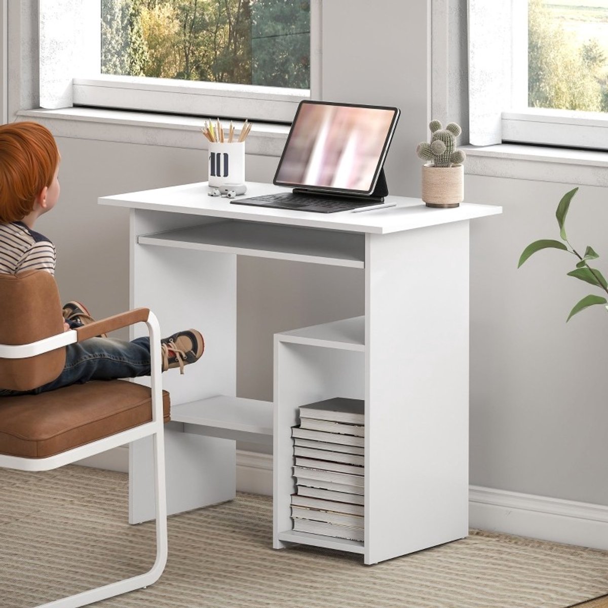 YYchan computerbureau - wit - 80 x 45 x 75 cm - met opbergruimte