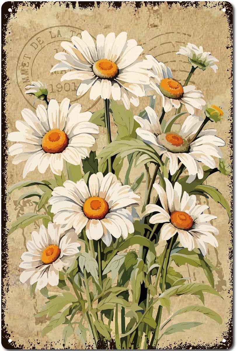 Tuinborden Vintage Metalen Poster Kunstdruk Bloeiende Madeliefje Bloemen Plaquettes Galerij Muurborden Hangende Decoratie voor Tuin Erf Boerderij Huis Woonkamer