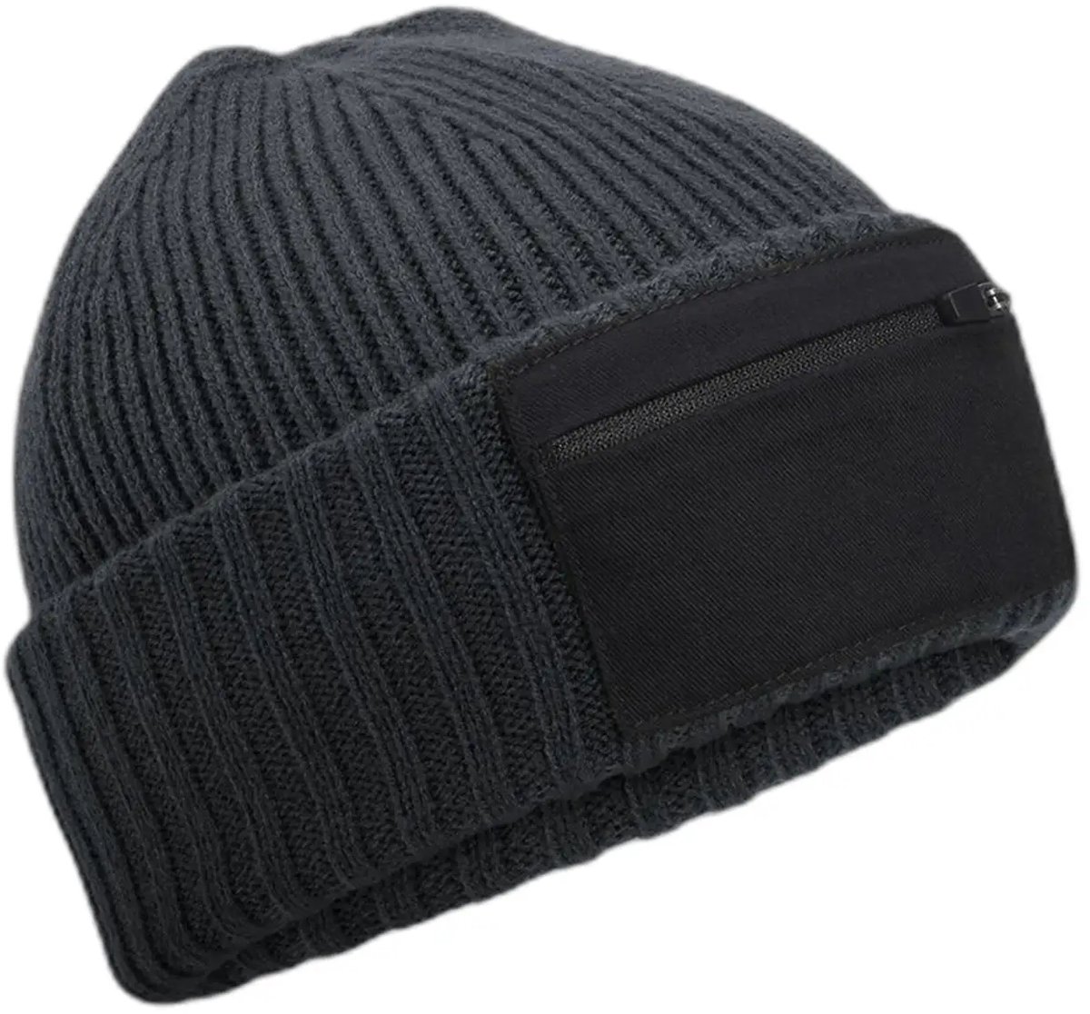 Zip Patch Beanie – Graphite Grey/Black One Size