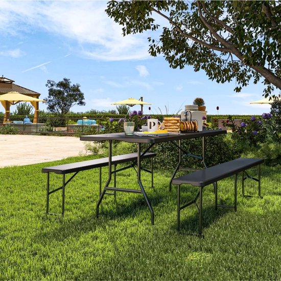 ADSafety Inklapbare Tafel met 2 Tuinbanken - Campingtafel - Picknicktafelset - Klaptafel Buiten - Wit van ADSafety — afbeelding 2