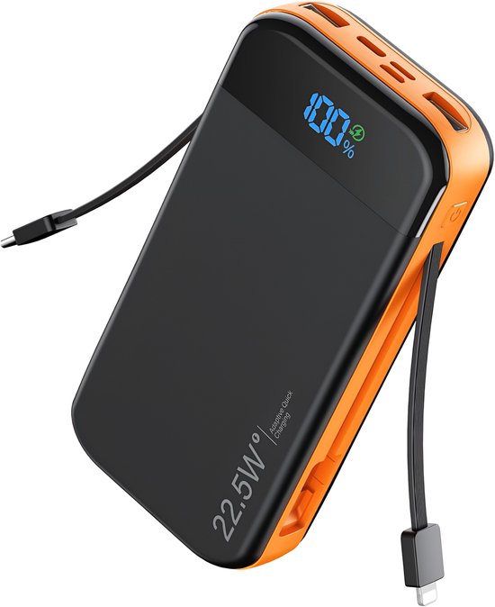 Sounix Powerbank 27.000 mAh met Ingebouwde Kabels