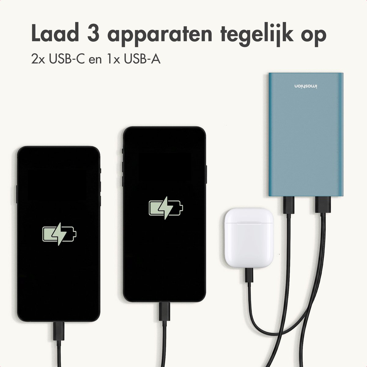 imoshion® Powerbank 20000 mAh - 30W Ultra Snellader - 4x Smartphone Opladen - USB C / USB A - Powerbanks - Universeel - Quick Charge 3.0 en Power Delivery — cadeau in Telefoon & Tablet - foto 5
