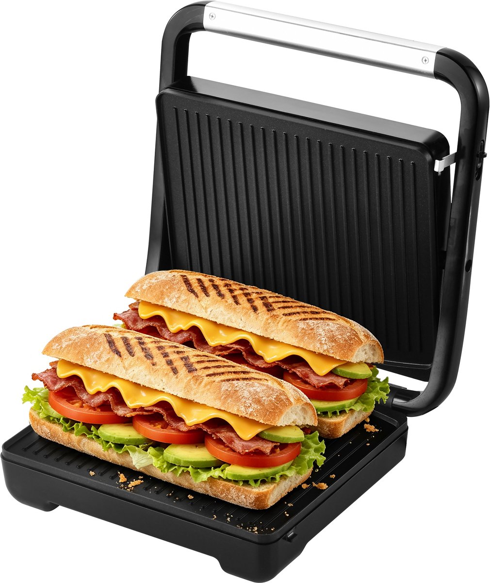 Swiss Haus® PG2229 Panini Grill 2000W – 29 x 24 cm - Contact Grill & Tosti Apparaat – PFAS Vrij Antiaanbaklaag – Groot Grilloppervlak – Croque Monsieur Toestel Met Temperatuurregeling – Grill Apparaat - Tosti Ijzer – Zwart