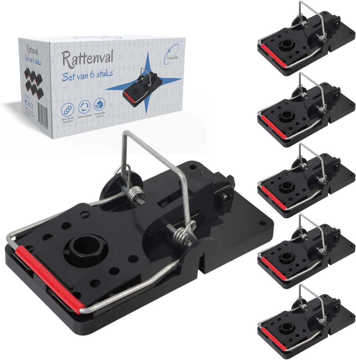 ValueStar Rattenklem - 6 stuks - Rattenvallen - Rattenklem voor buiten - Rattenvergif - Rat Trap - Lokmiddel - Groot formaat Rattenklem