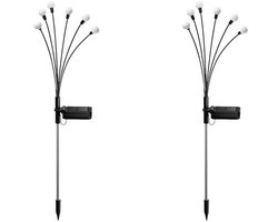 LED tuinverlichting - 6 leds per lamp - Zonne-energie - 2 stuks - Solar - Prikspots - Gezellige tuinlampjes - LEDlampen voor in de tuin - duopack - 26CM hoog - CHPN