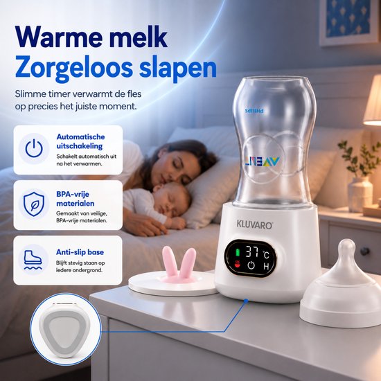 Kluvaro Flessenwarmer - Draagbare Flessenverwarmer voor Onderweg - Zeer Snel - Slimme timer - Geschikt voor alle merken - Wit van Merkloos — afbeelding 5