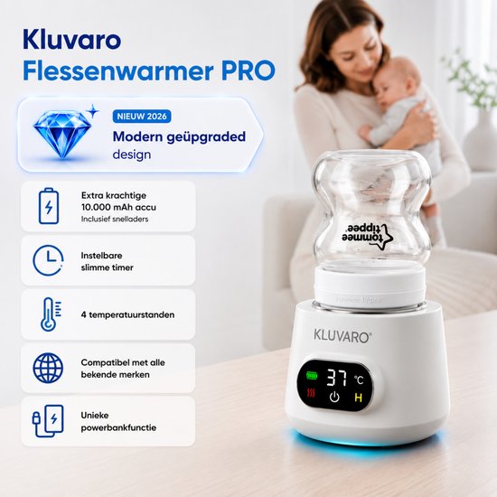 Kluvaro Flessenwarmer - Draagbare Flessenverwarmer voor Onderweg - Zeer Snel - Slimme timer - Geschikt voor alle merken - Wit van Merkloos — afbeelding 2