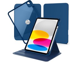 Casemania Hoes Geschikt voor Apple iPad 2025 11e Gen (A16) & 2022 10e Gen - Donker Blauw - Smart Cover met Transparante Achterkant - 360° Graden Draaibaar - TriFold Beschermhoes met Pencil Houder Uitsparing