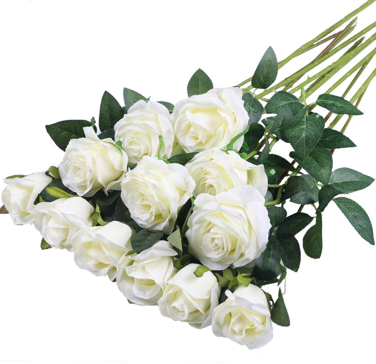 Dailygoods - 12 stuks kunstbloemen voor decoraties, 52 cm kunstbloemen voor buiten, kunstbloemen, bloemen voor gastgeschenken, doe-het-zelf boeket met lange stelen (wit)