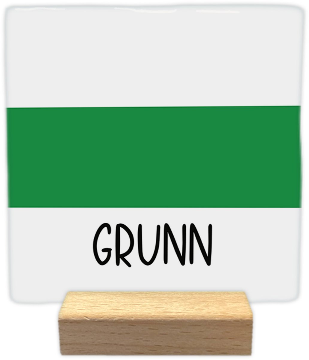 Artige Decoratie tegeltje met tekst - Grunn - keramisch - 10x10 cm - inclusief houder Groen