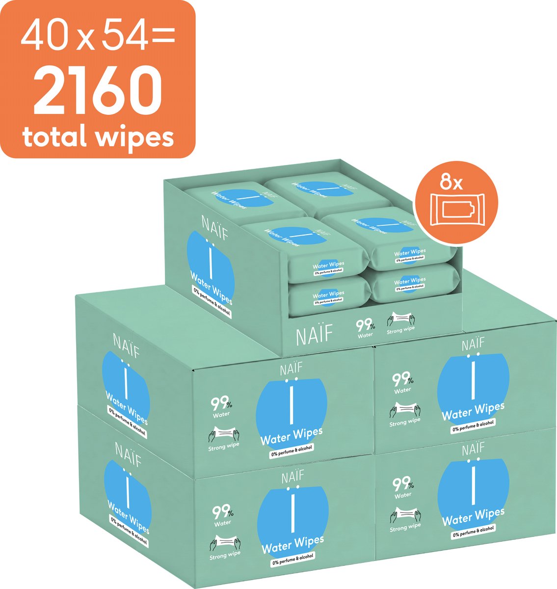 Bol.com Naïf - Sterke Waterwipes - 99% Water - 0% parfum en 0% alcohol - 2160 doekjes (40 stuks x 54 doekjes) aanbieding