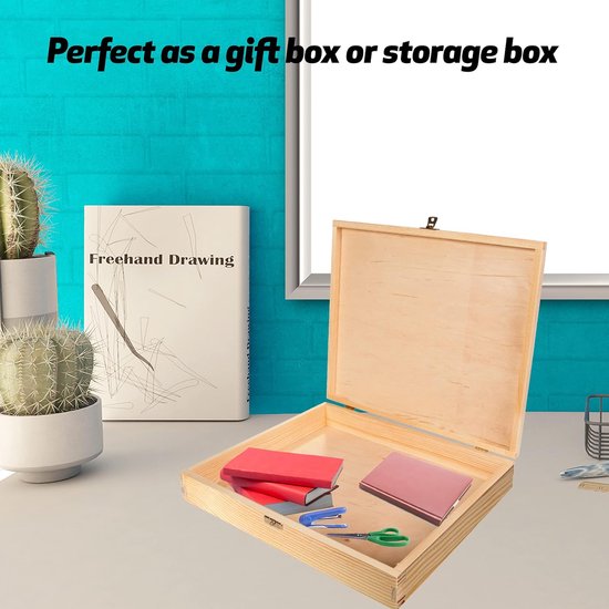Houten doos met deksel, houten kist, opbergdoos, decoratie, 40 x 30 x 10 cm, houten kist, natuurhout, box, herinneringsbox, knutsel- en geschenkdoos — afbeelding 5