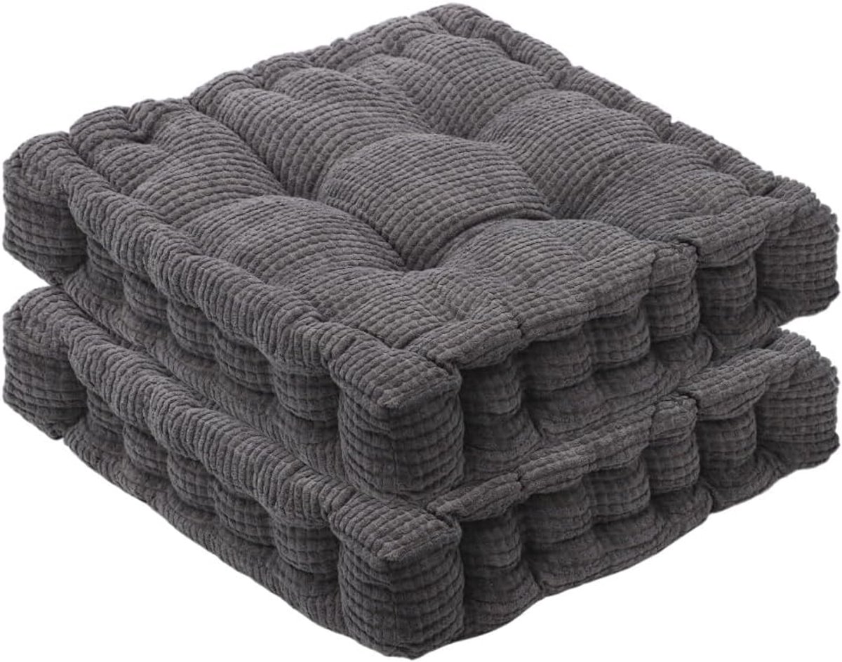 Set van 2 stoelkussens, zitkussen, 40 x 40 cm, voor binnen en buiten, dik vloerkussen, stoelzitkussen, geschikt voor huis, tuin, kantoor en autostoelen, zitverhoging, donkergrijs