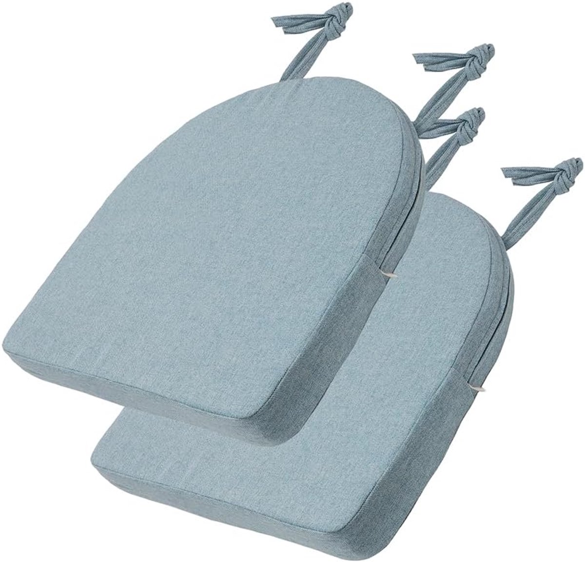 Stoelkussen 45 x 45 x 5 cm, set van 2, zitkussen, voor buiten, met bandjes, antislip, voor tuinmeubelen, binnen en buiten, voor keuken, eetkamer, tuin, lichtblauw