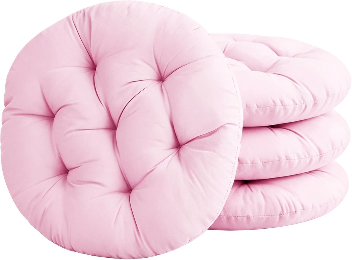 Set van 4 stoelkussens Rond, 40 x 40 cm, Comfortabel Zitkussen, Gevuld Zitkussen, Rond Vloerkussen, Stoelkussen voor Binnen en Buiten, Keuken, Tuin Eetkamer Woonkamer Studeerkamer (Roze)
