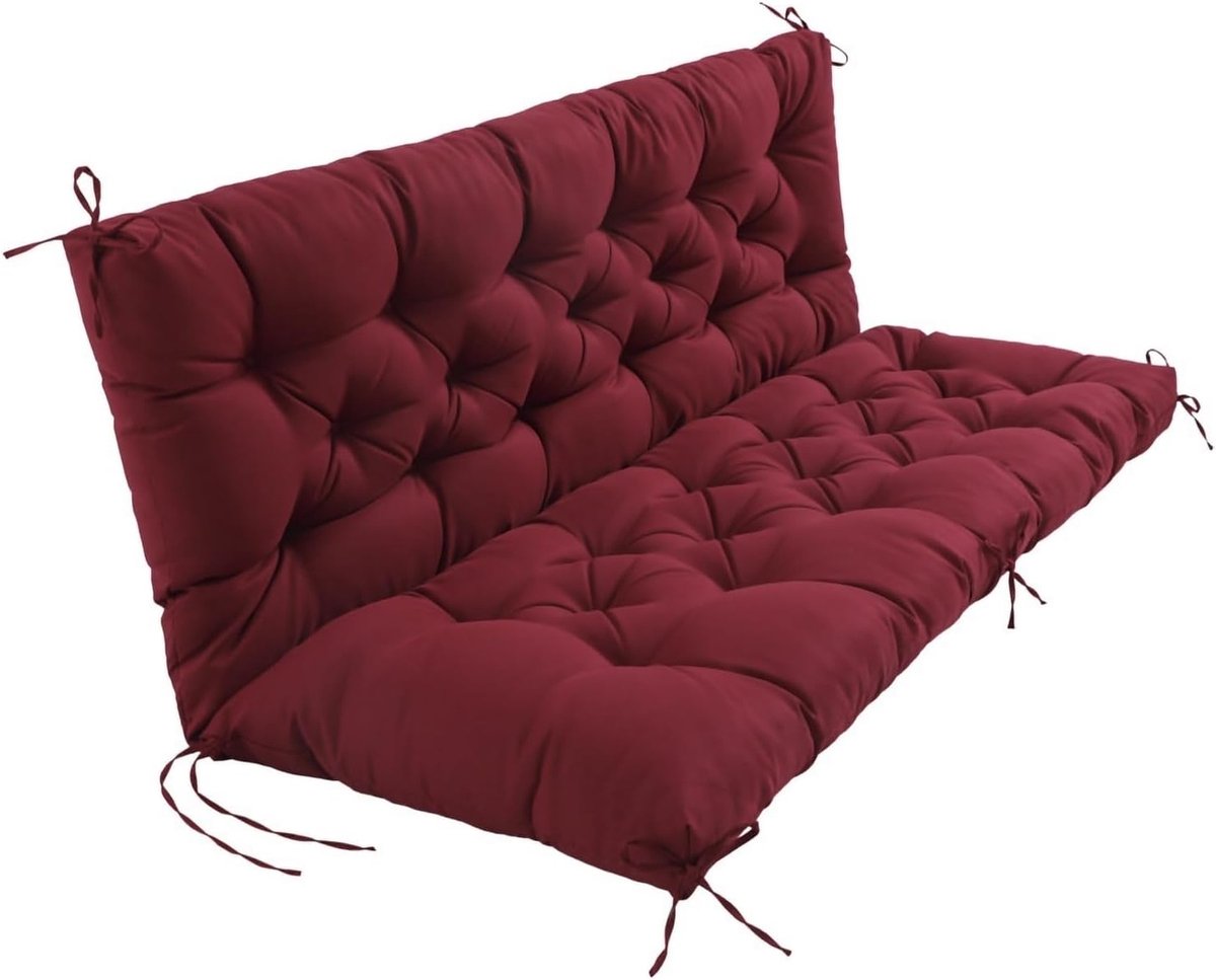 Kussen voor tuinbank, outdoor bankkussen, zitkussen en rugkussens voor bank, tuinbank, zitkussen voor schommelbank, kleur wijnrood, 150 x 50 x 50 cm