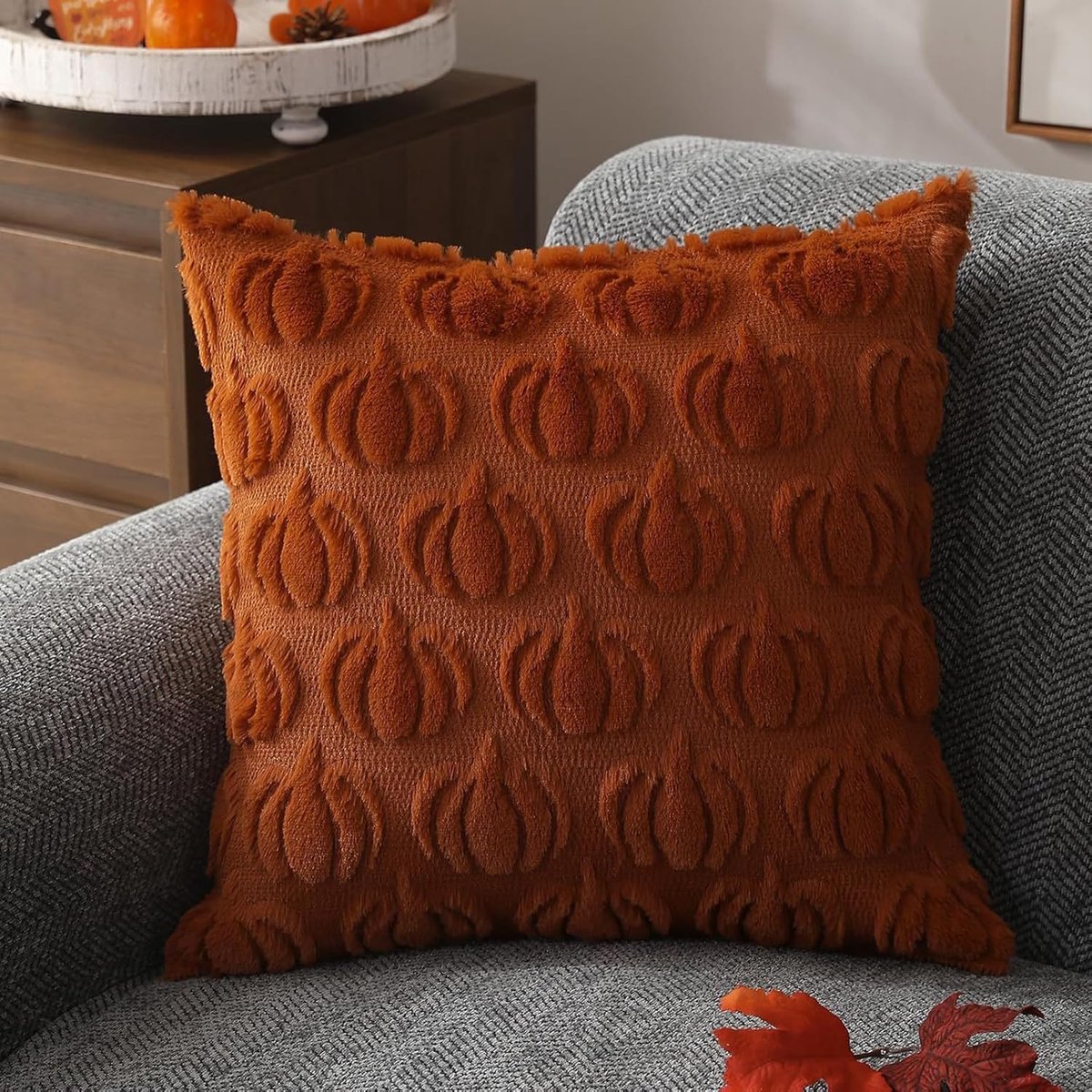 Kussensloop pompoen herfstmotief 45 x 45 cm, herfstkussenslopen herfst-, moderne herfstdecoratie, indoor esthetische kamerdecoratie, herfstdecoratie, pompoenkussen, herfstkussen voor Halloween (45 x