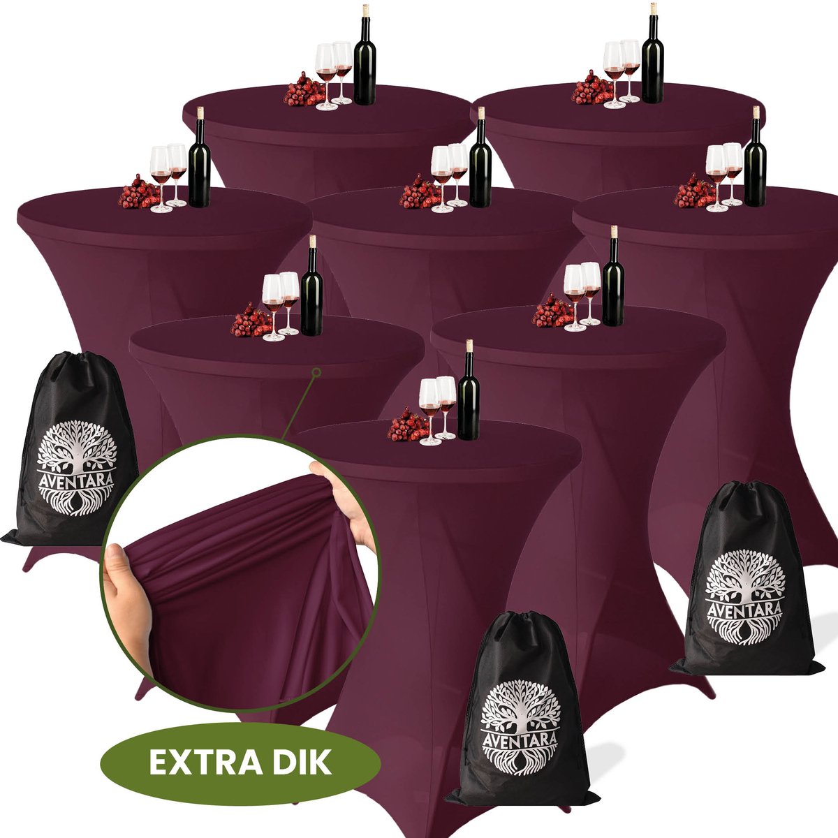 Statafelrok Bordeaux x 8 (Donker Rood) – Ø80-85 x 110 cm – Luxe Extra Dikke Stretch Stof – Inclusief Opbergtas – Kras- en Kreukvrije Statafelhoes – Perfect voor Horeca, Bruiloften en Feesten