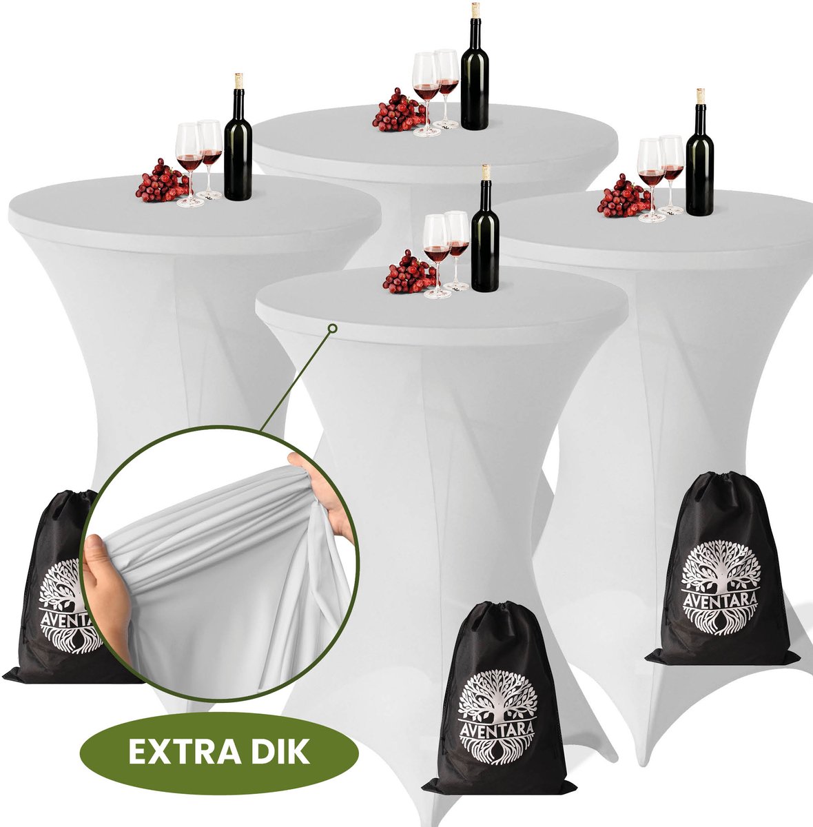 Statafelrok Licht Grijs x 4 – Ø80-85 x 110 cm – Luxe Extra Dikke Stretch Stof – Inclusief Opbergtas – Kras- en Kreukvrije Statafelhoes – Perfect voor Horeca, Bruiloften en Feesten