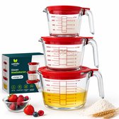 Uandu Glazen Maatbekerset 3-delig – BPA-vrij – 250 ml, 500 ml & 1000 ml – Hittebestendige Maatbekers met Handvat en Schenktuit