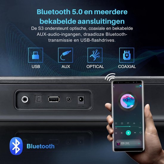 SNJY® Soundbar - TV Speaker - Home Cinema - 3D Surround Sound - 80 W - Zwart van SNJY — afbeelding 2