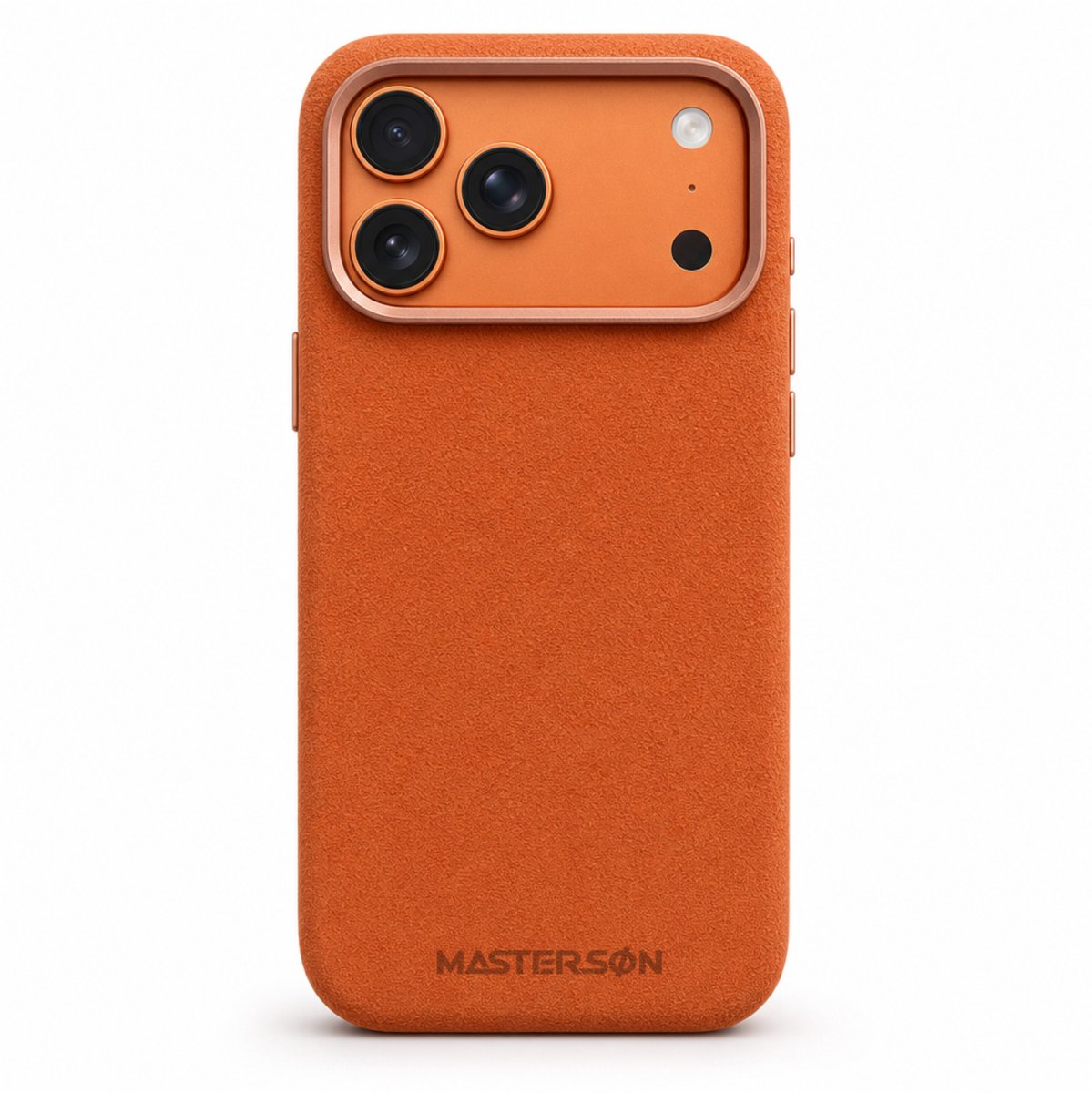 Mastersøn - Telefoonhoes geschikt voor Apple iPhone 17 Pro Max – Alcantara Case – Magsafe - Hoesje - Oranje