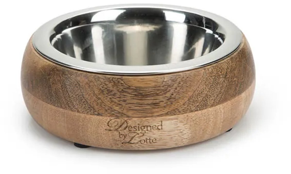 Bol.com Designed by Lotte Mandira Voerbak Hond - Eetbak/Drinkbak - Hondenvoerbak - Hout/RVS - Vaatwasserbestendig - 350ml aanbieding