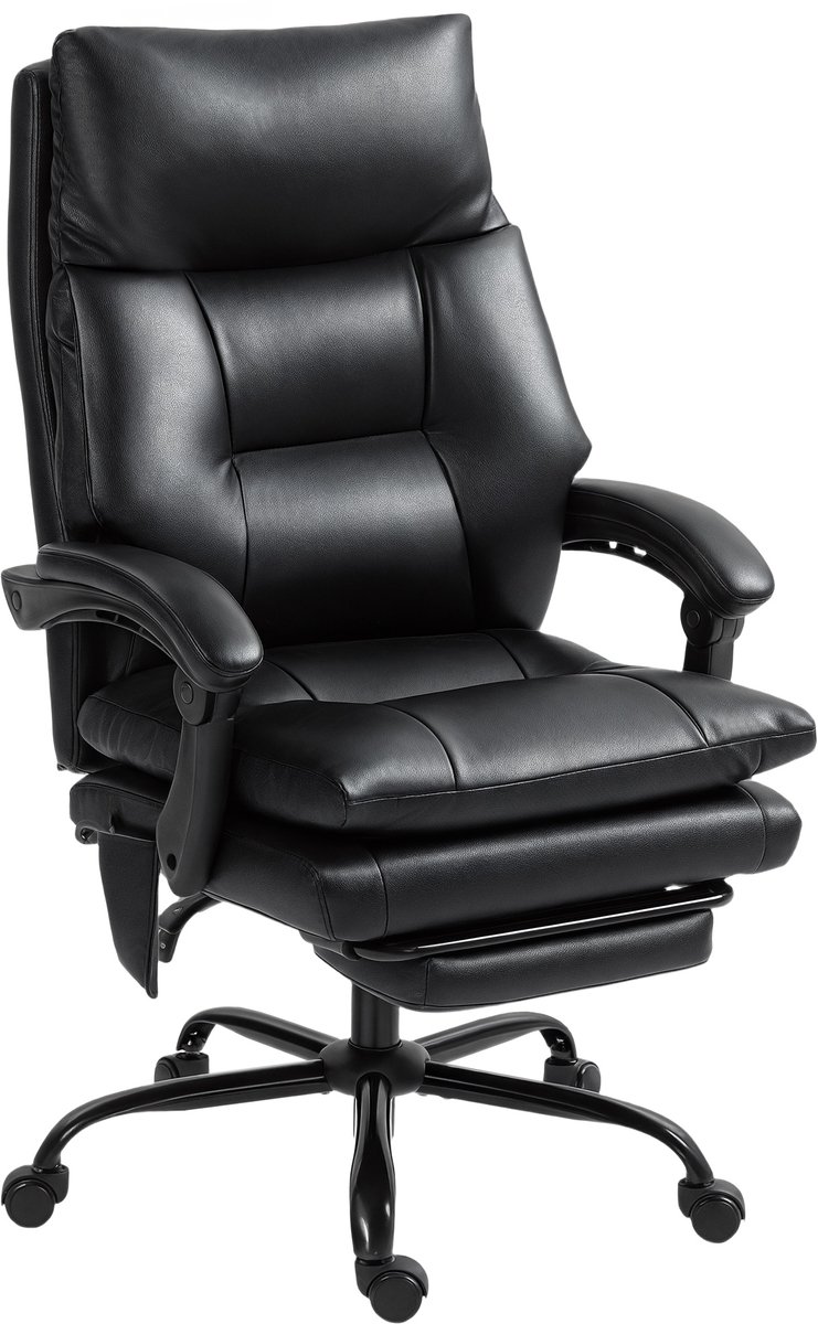 HOMCOM-bureaustoel-PU-65 x 76 x 121 cm-Zwart